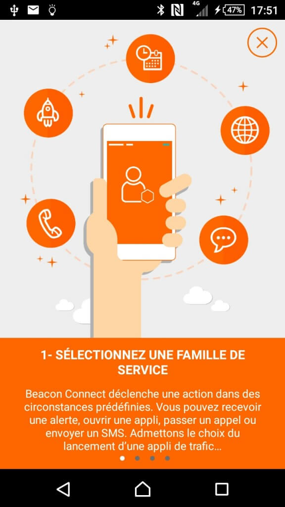 Capture d'écran de l'application compagnon du beacon Tag d'Orange